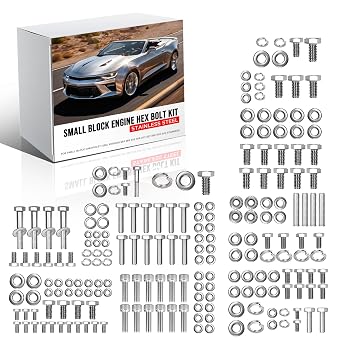 SBC Stainless Hex Bolt Kit for Chevy Small Block265 283 302 305 327 350 400 | Complete Non-Corrosive Engine Restoration Hardware Set, Premium 304 Stainless Steel Full Engine Bolt Assortment