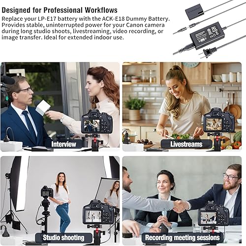 Miniatura 3 de F1TP for Canon R50 Dummy Battery ACK-E18 AC Power Supply Adapter DR-E18 DC Coupler Kit for Canon EOS Rebel R50 R100 RP T6i T7i SL2 SL3 RP R10 T6s