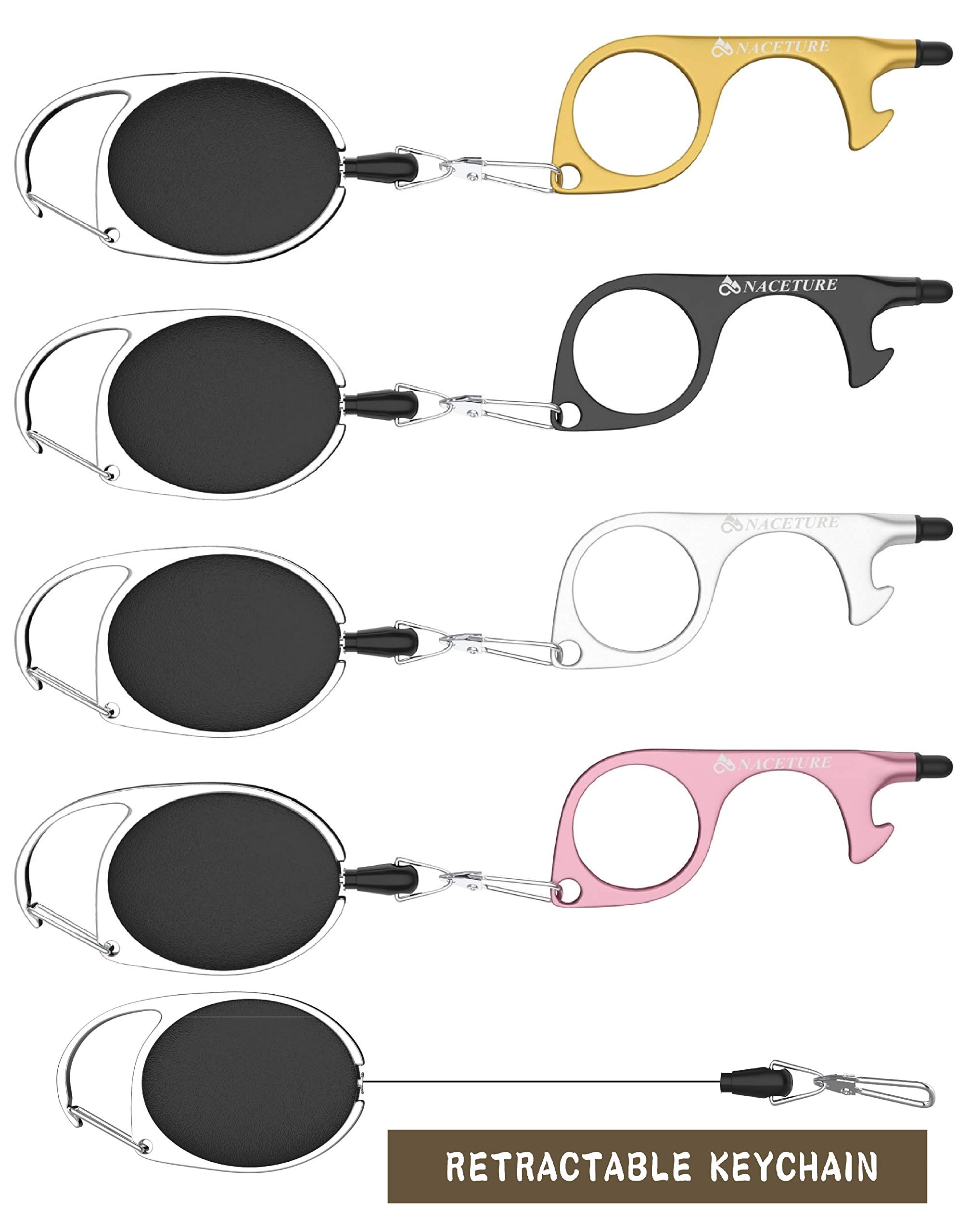 No Touch Door Opener Tool, Pack of 4- Handsfree Tool with Retractable Keychainand Stylus- Contactless Clean Key for Doors, Elevator ATM Buttons, Doors, Touch Screens & Public Surfaces