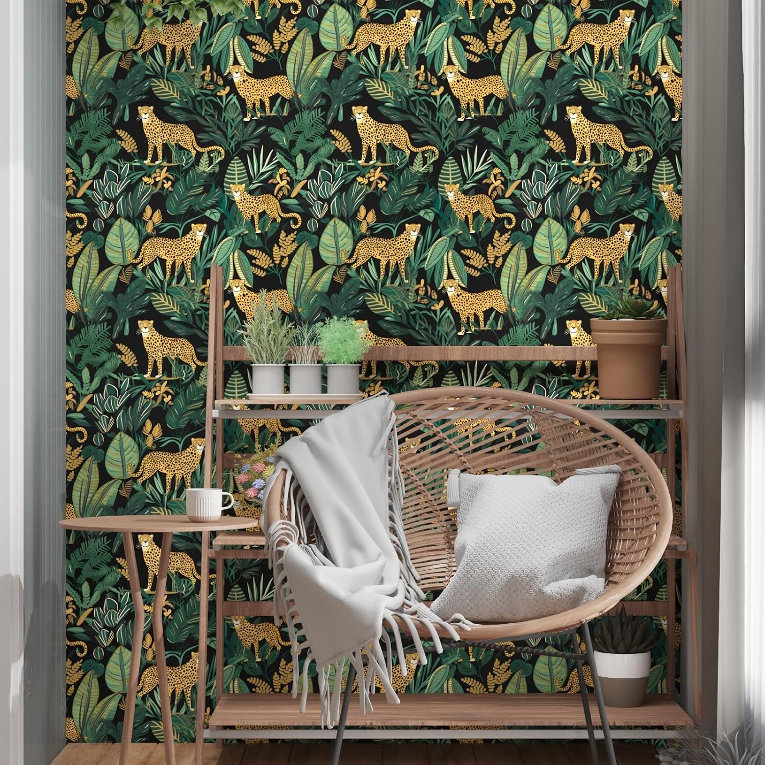 Leopard Wallpaper Peel and Stick Jungle Animal Wallpaper Vinyl Wallpapers Tropical Contact Paper for Cabinets Waterproof Self Adhesive Wall Paper for Kitchen Countertop Wall 17.5" x 118"