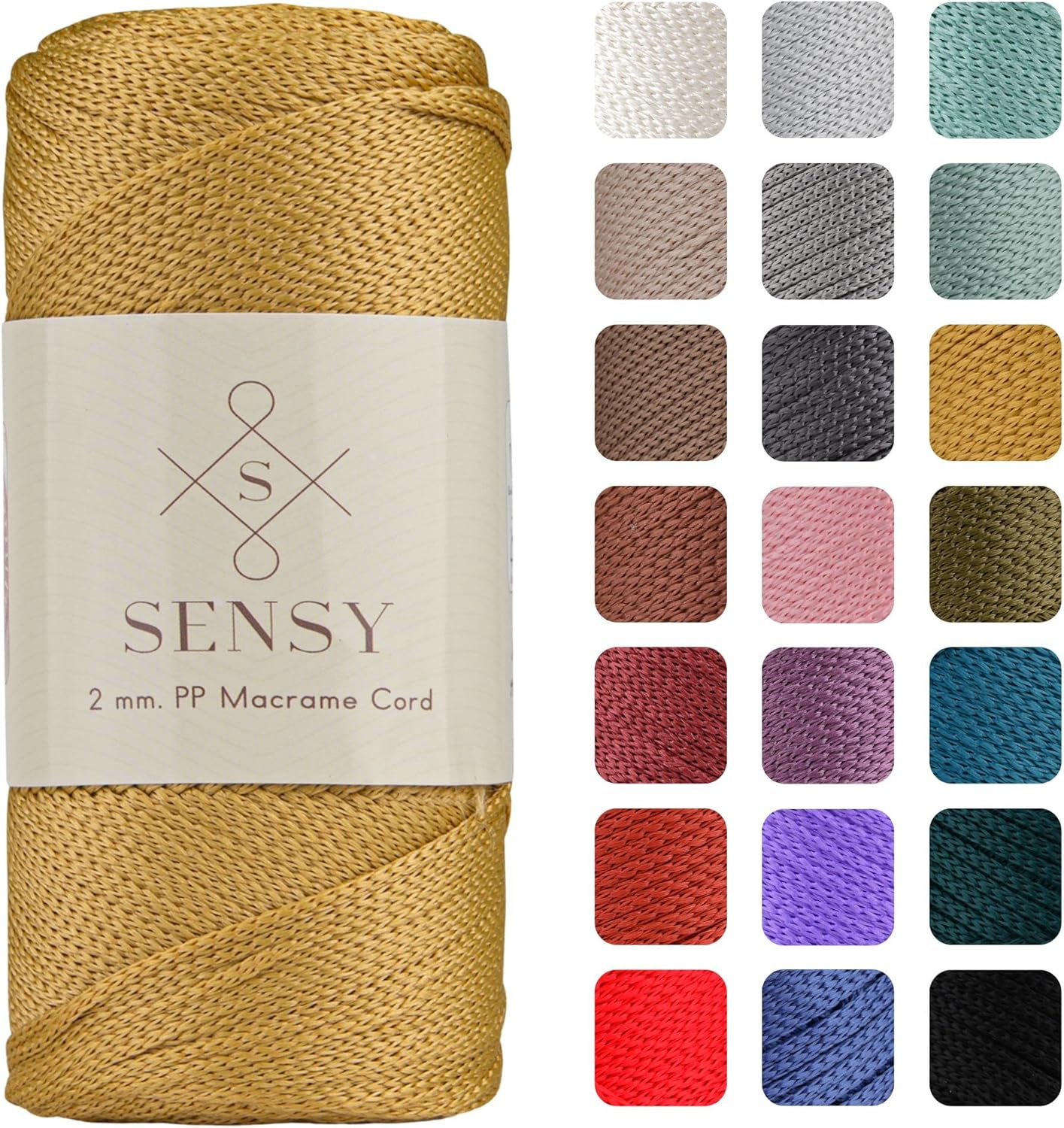 Sensy Premium 2mm 251 Yards Polyester Rope 100% Polypropylene Cord Macrame Cord 2mm Crochet Bag Cord Macrame Rope Crochet Thread Gift for Knitter (Mustard) 1 Skein Mustard