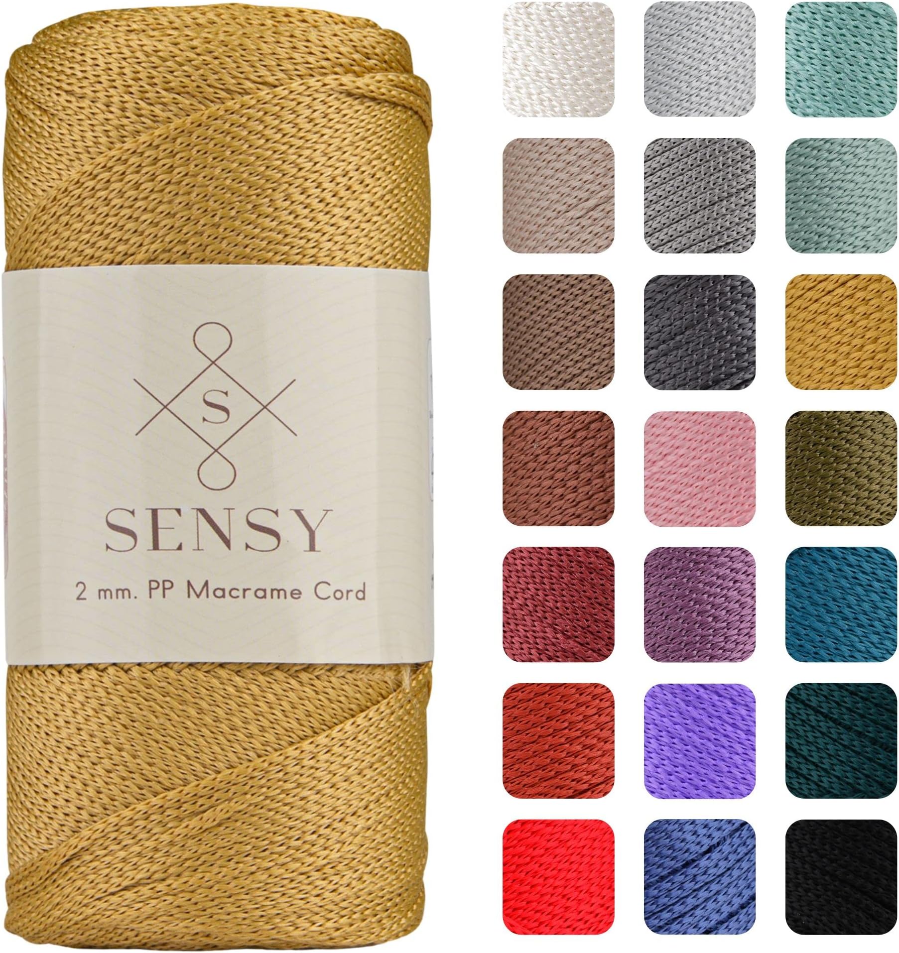 Sensy Premium Corda in Polyester 2 mm, 230 m, 100% Polyester, Macrame Corda, 2 mm, per uncinetto, filo da uncinetto, regalo per maglieria (Mustard)