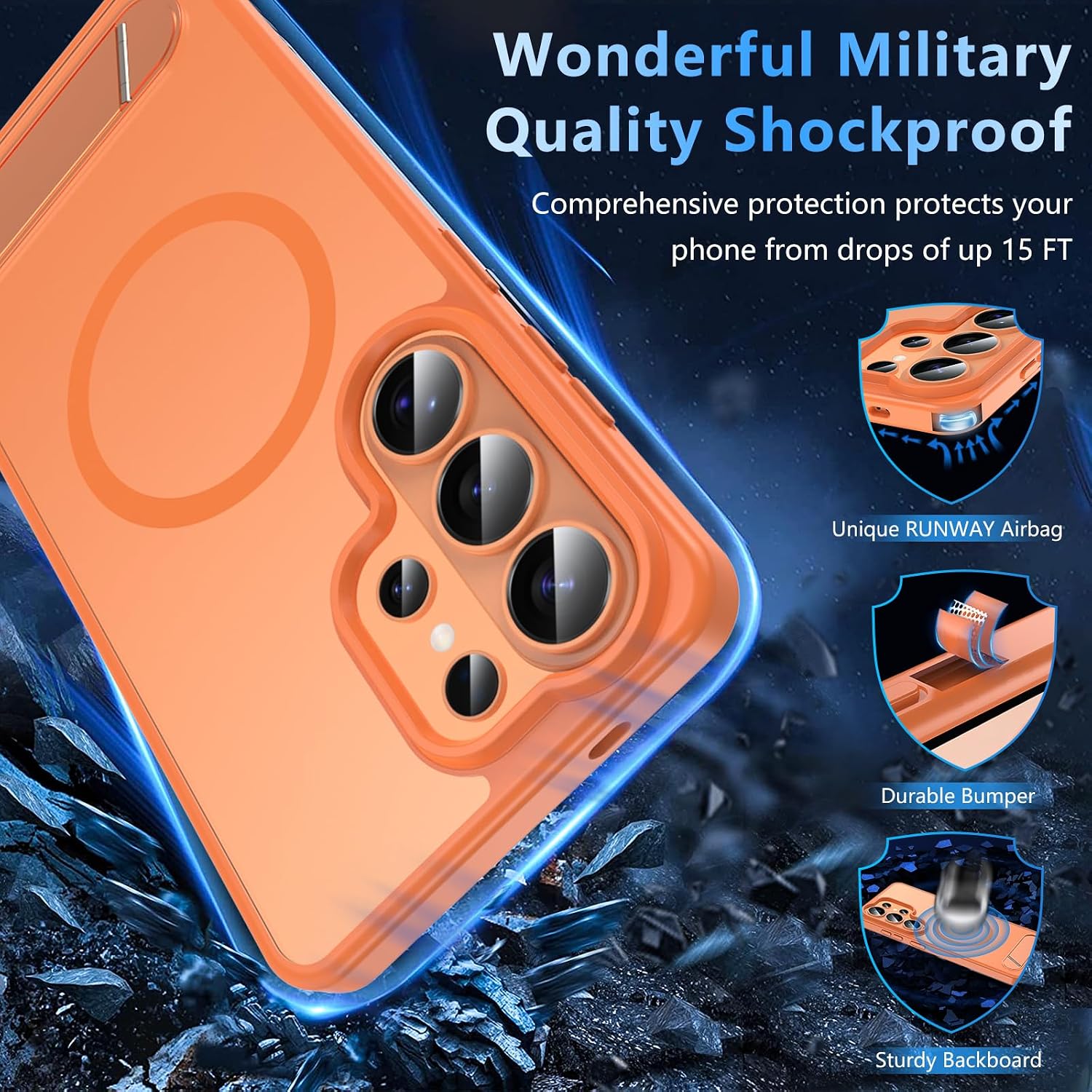 OWKEY for Samsung Galaxy S26 Ultra Case 6.9" with Invisible Kickstand Compatible with MagSafe [2×Tempered Glass ],Magnetic Shockproof Translucent Cover Phone Case for Samsung Galaxy S26 Ultra,Orange