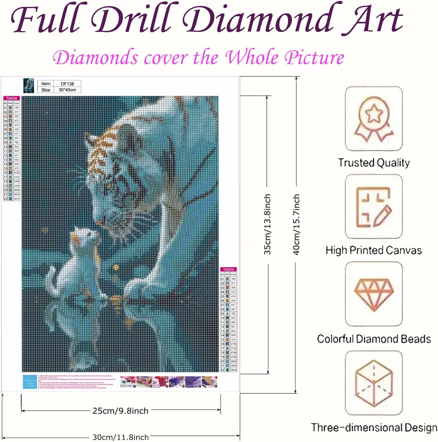 DIYDECORFUN Tiger and Cat Diamond Art Kits for Adults, 5D Cute Animal Diamond Painting for Beginners, DIY Full Round Drill Funny Diamond Dots Gem Art Crafts for Home Wall Decor Gift 12x16 Inch image 3