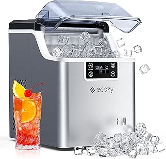 Ecozy Countertop Ice Cube Maker, Stainless Steel, Produces 45 lbs per Day, Ready in 13 Minutes