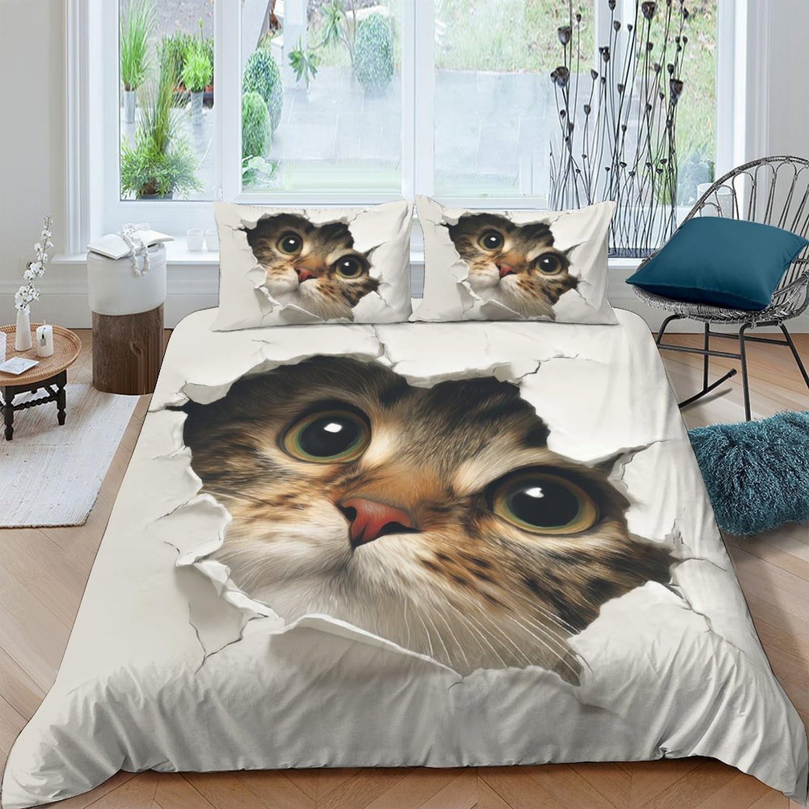 Ctjqhvkz Style-5 3D Printed Realistic Cat Face Fitted Sheet Microfiber Soft Breathable Cartoon Animal Bed Cover For Bedroom Guest Room Decor Single（135X200cm）