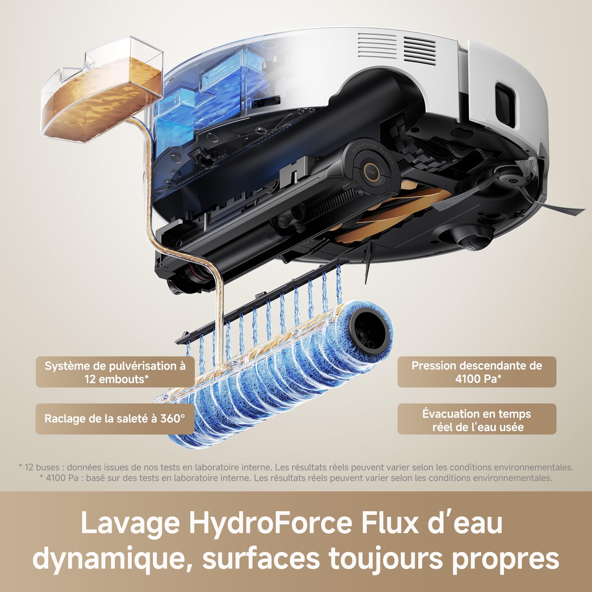 Mova Z60 Ultra Roller Standalone Aspirateur Robot Aspiration 26 000 Pa, Lavage HydroForce, Technologie MaxiReach, Radar FlexScope, AutoShield Tech, Triple mécanisme Anti Noeuds, Station Tout-en-Un