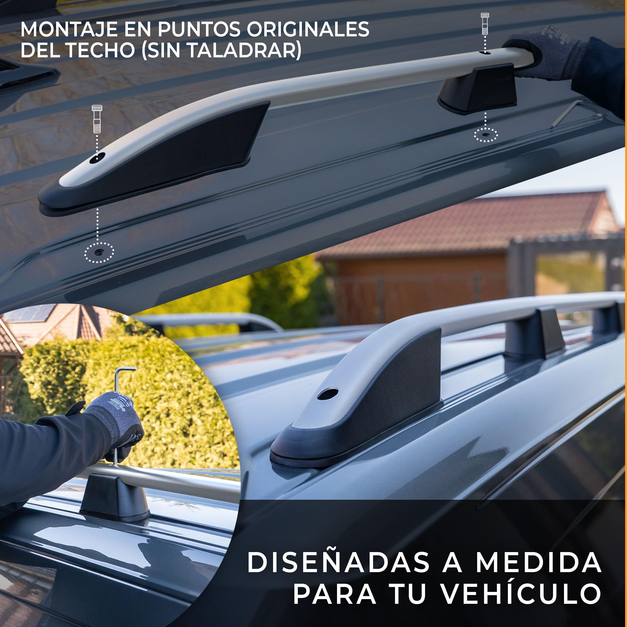 CHROMEMASTER | Barras Longitudinales de Techo Compatibles con Ford Transit Courier 2023+; Permiten el Montaje de Barras de Techo, Cofre de Techo y Portabicicletas | Instalación Fácil y Rápida