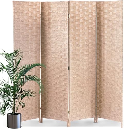 Divisor de habitación 4 paneles plegables de privacidad de 6 pies divisor de habitación malla de madera diseño tejido a mano división independiente