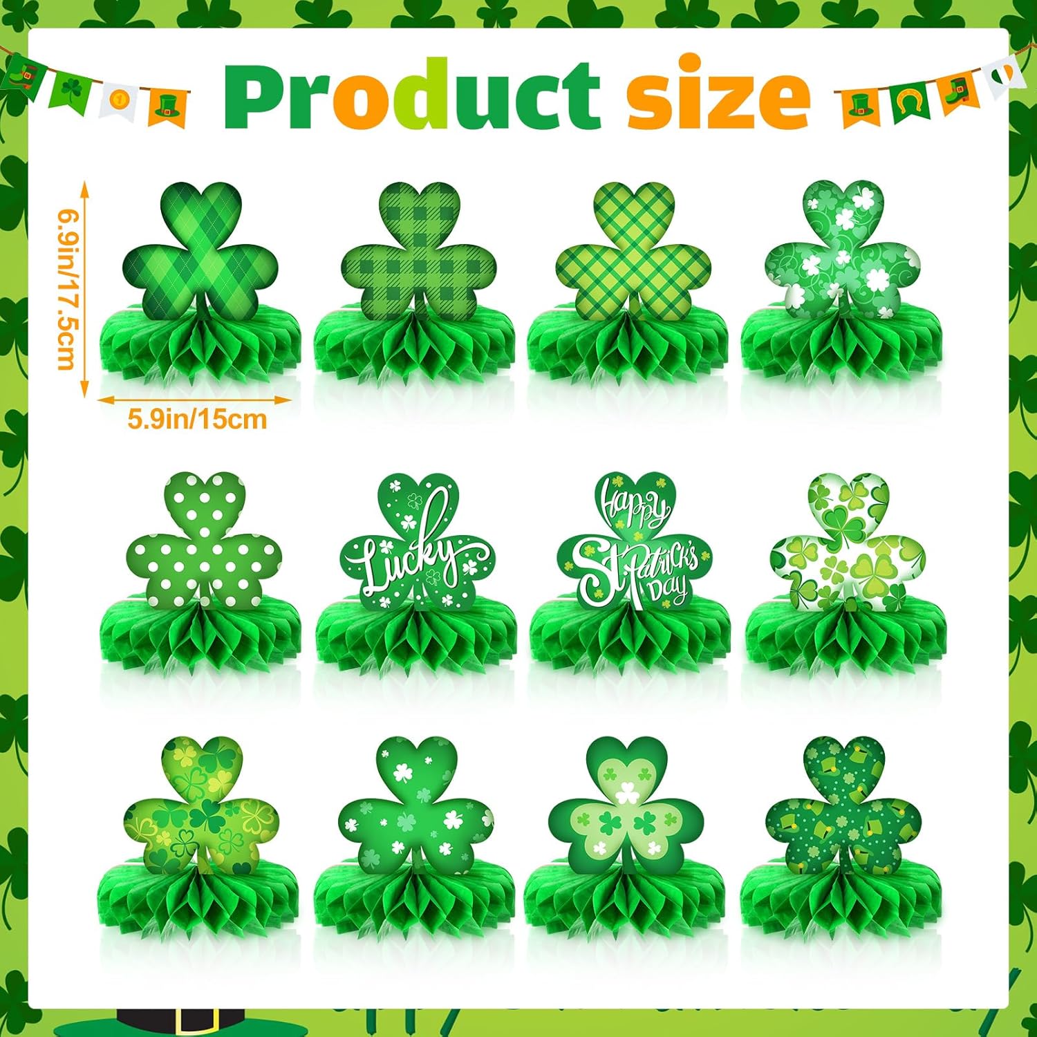 Faccito 12 Set St. Patrick's Day Table Decorations Irish Honeycomb Centerpiece Irish Shamrock Clover Table Topper Centerpiece for St. Patrick's Day Home Decor Party Favor Supplies