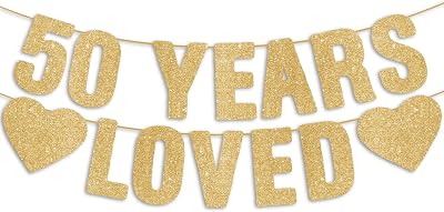 Pre-Strung 50th Birthday Banner - Gold Glitter, Happy 50th Birthday Party Decorations for Men/Women, Funny 50 Year Old Anniversary Decor Bday Sign Gifts for Him/Her