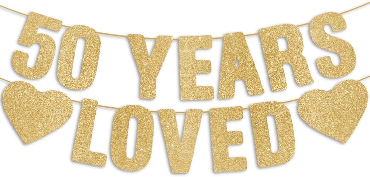 Pre-Strung 50th Birthday Banner - Gold Glitter, Happy 50th Birthday Party Decorations for Women, Funny 50 Year Old Anniversary Decor Bday Sign Gifts for Men