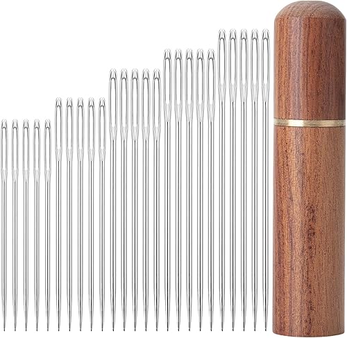 Mr. Pen - Agujas grandes para coser a mano, 50 piezas, varios tamaños con tubo de almacenamiento de madera, agujas de coser, bordado de plata