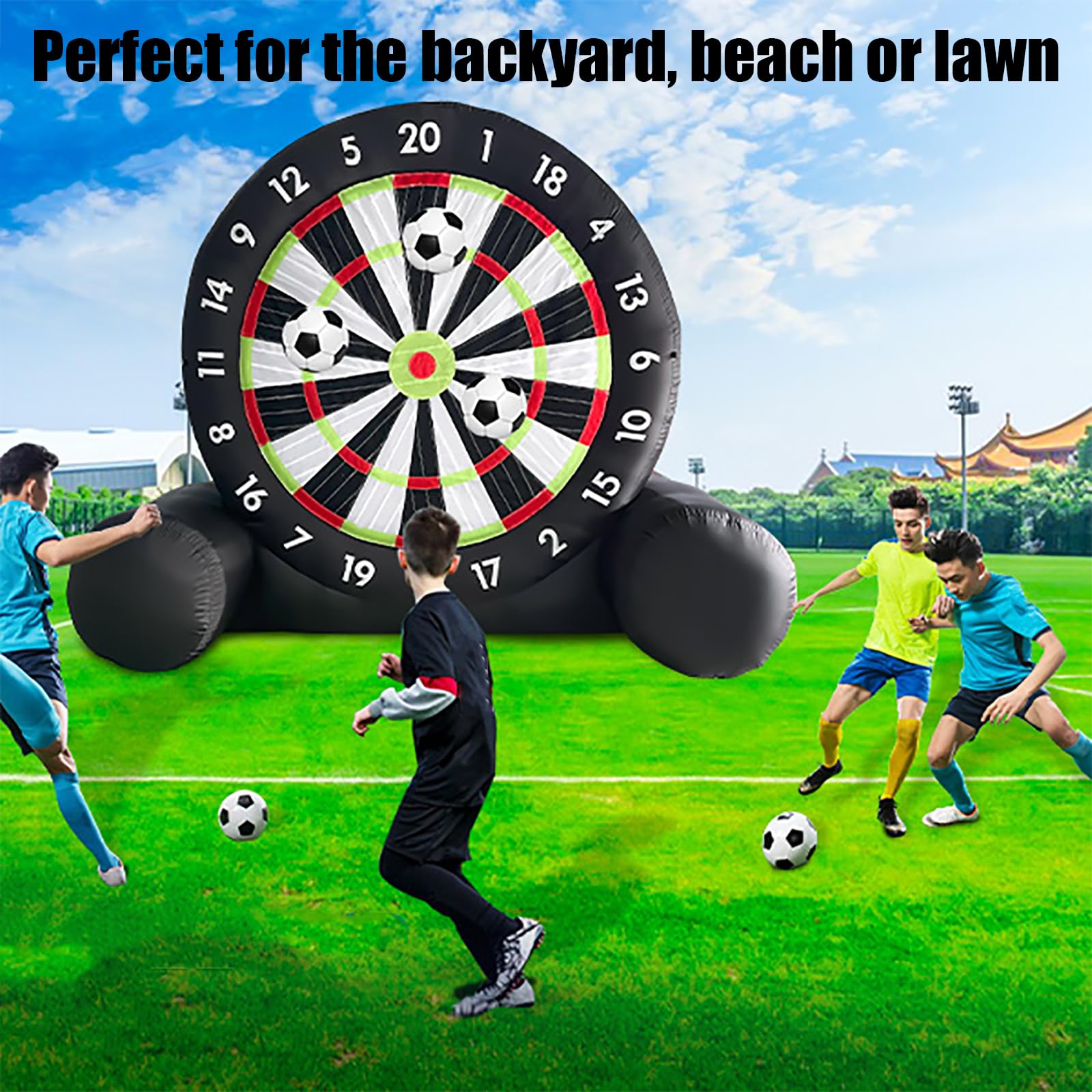 Outdoor Fußball Dartscheibe mit Fußballbällen Riesen Spiel Set inklusive Luftpumpe und Reparaturset für sportliche Aktivitäten