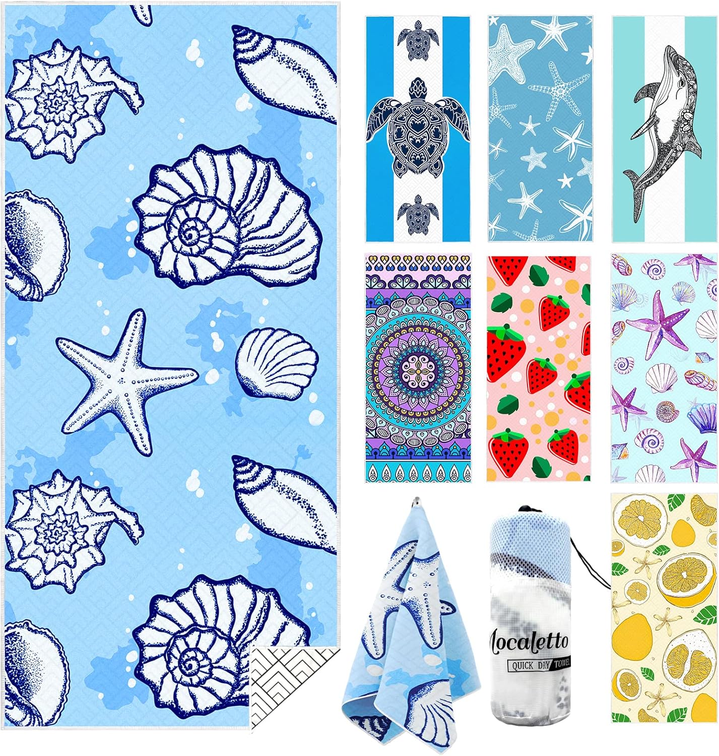 Mocaletto Microfiber Beach Towel, 30"x60" Quick Dry Beach Towels with