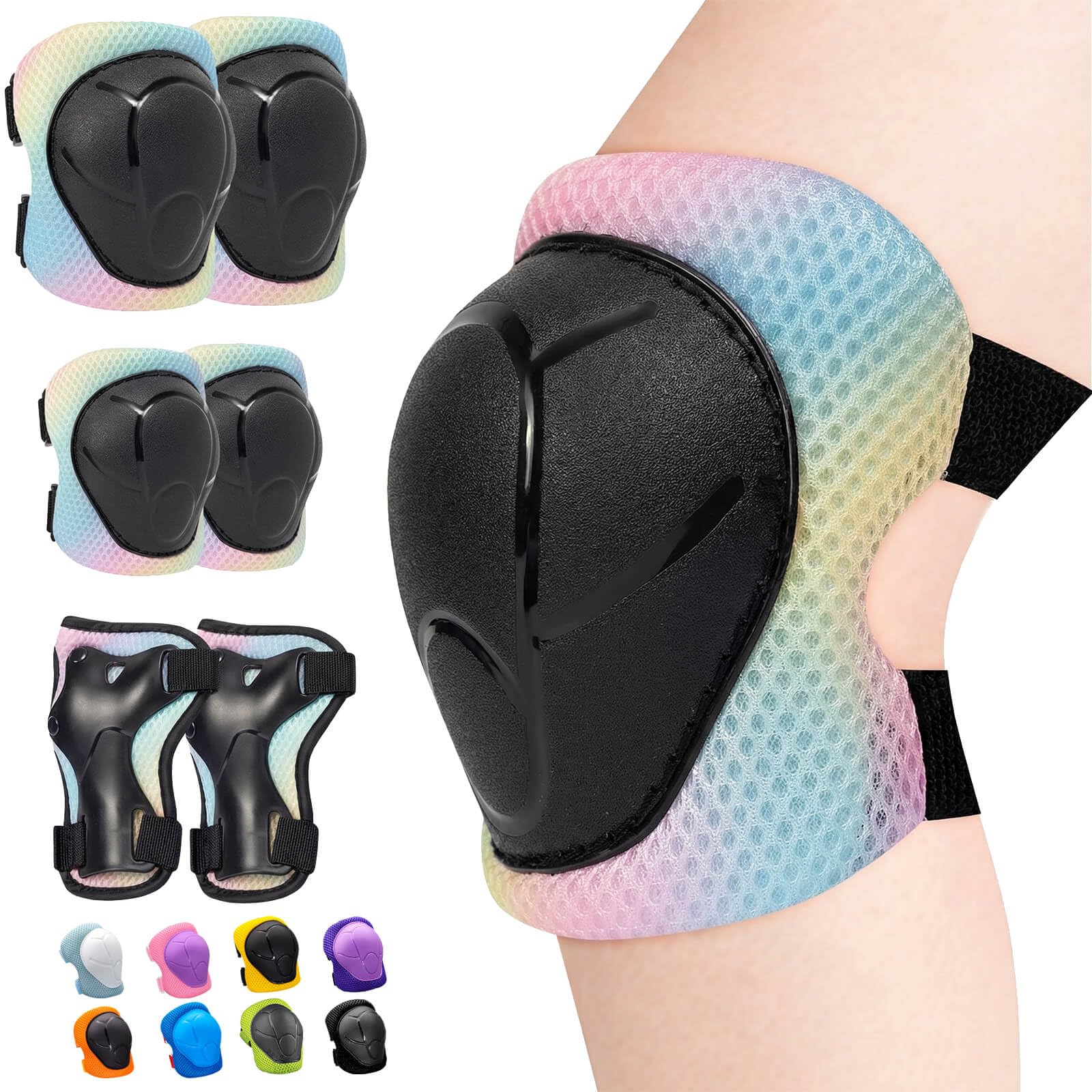 Inkidio Knee Pads for Kids Unicorn Protective Gear Set Knee Pads and Elbow Pads Set with Wrist Guard for Girls Boys Roller Skates Inline Skatings Scooter Cycling Bike Skateboard(Medium Colorful) — image 1