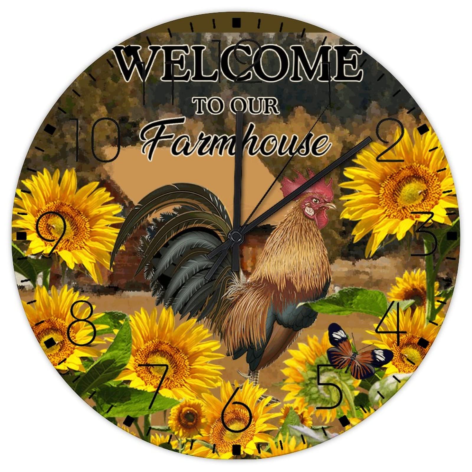 Horloges murales en bois de 30,5 cm style ferme avec mécanisme silencieux à quartz pour cuisine