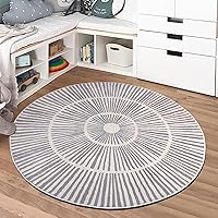 Vista 18 de Alfombra abstracta moderna de 5.2 pies, redonda, contemporánea, suave, azul, antideslizante, para dormitorio, sala de estar, dormitorio, vestidor