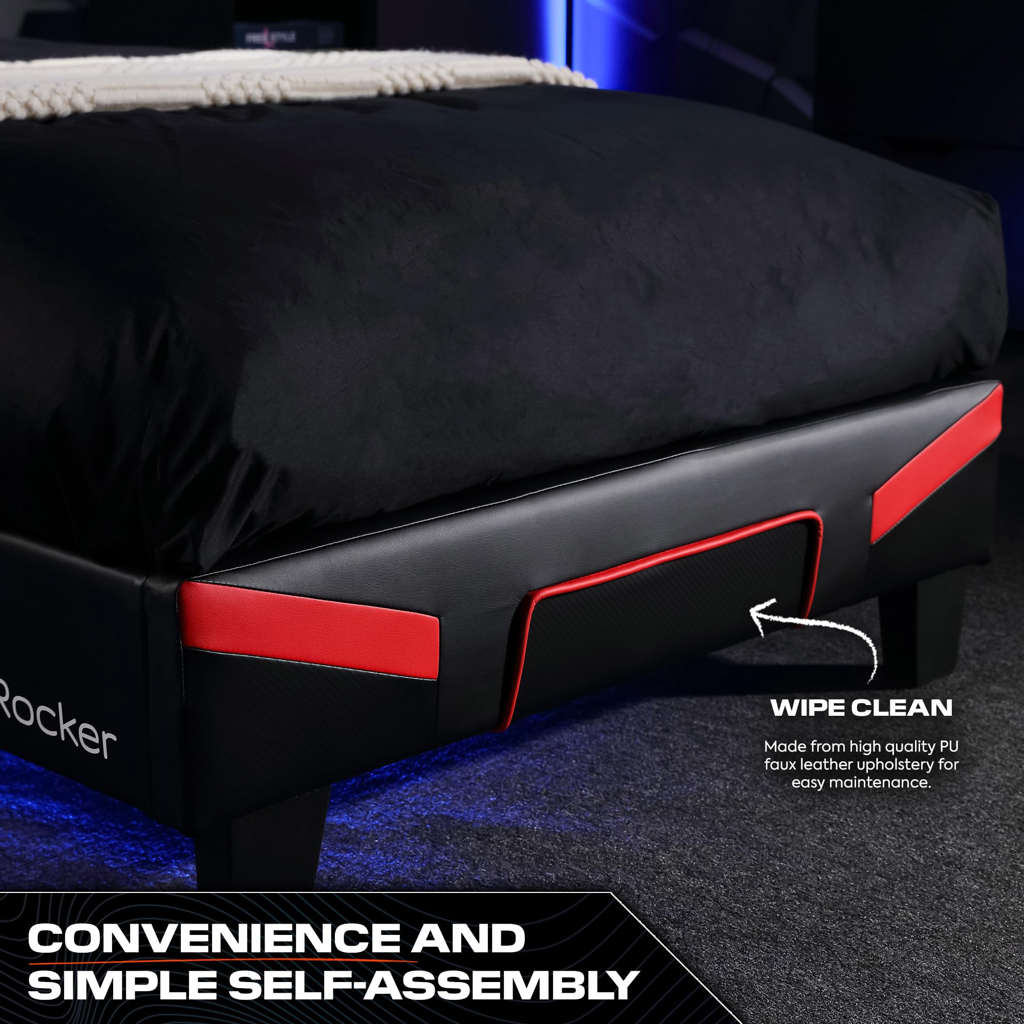 X-Rocker Cerberus MKII - Marco de cama individual tapizado para juegos, paquete plano para un fácil montaje, comodidad transpirable, listones de madera, piel sintética fácil de limpiar, para niños y