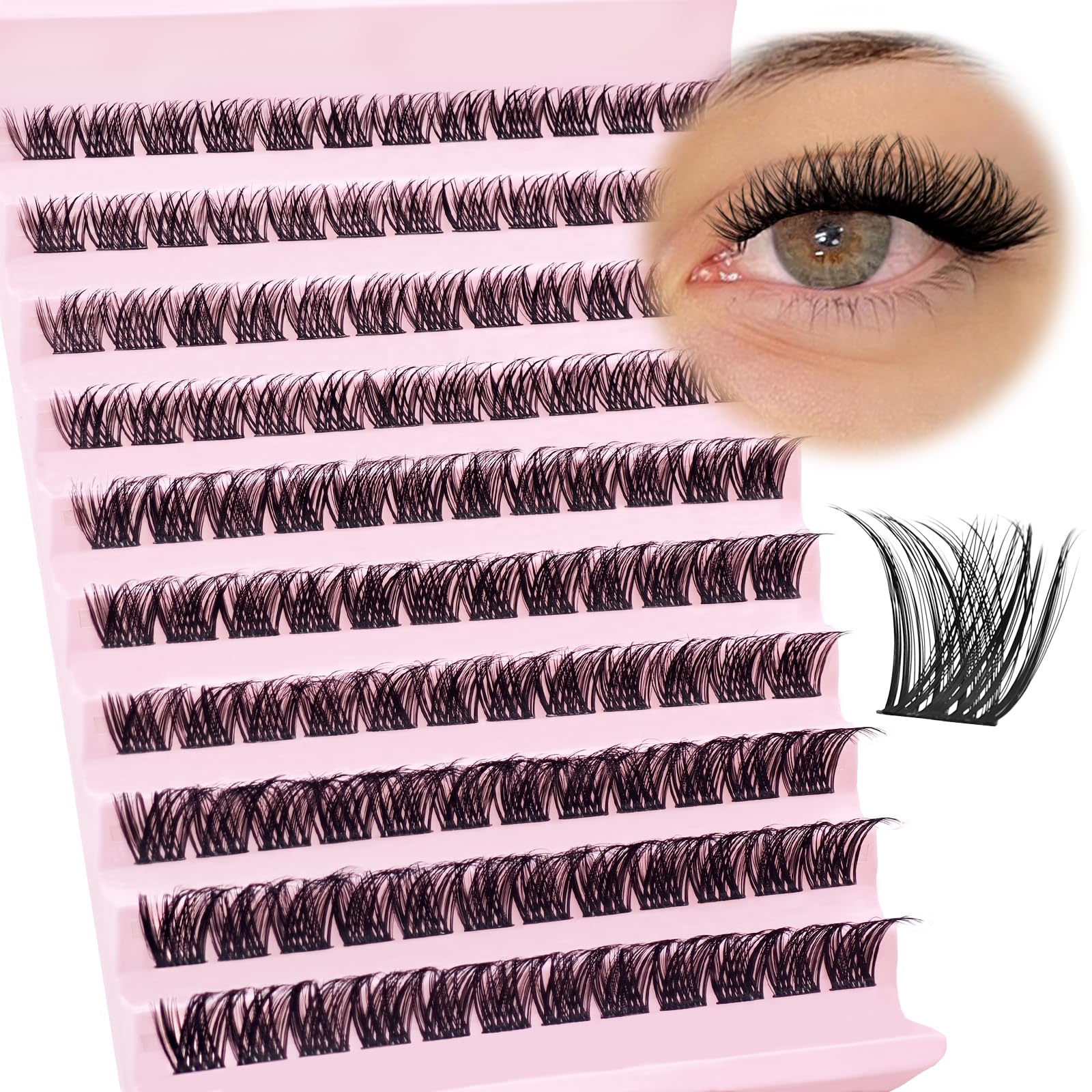 Natural Wispy Wimpern-Cluster, D-Curl-Cluster, weiche Wimpern-Cluster, 9 mm, 10 mm, 12 mm, 14 mm, 120 Stück