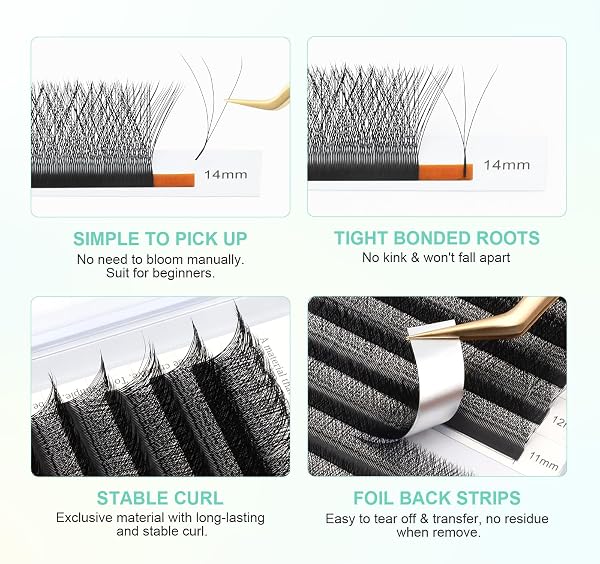 NAGARAKU 3D Extension Ciglia W Delle Ciglia Ciuffetti W Forma Tessuto a Mano Risparmio di Tempo Premade Fan Eyelash Extension Russian Volume Ventole Professional Naturali Ciglia Nero(0.05mm D 10mm) - 4
