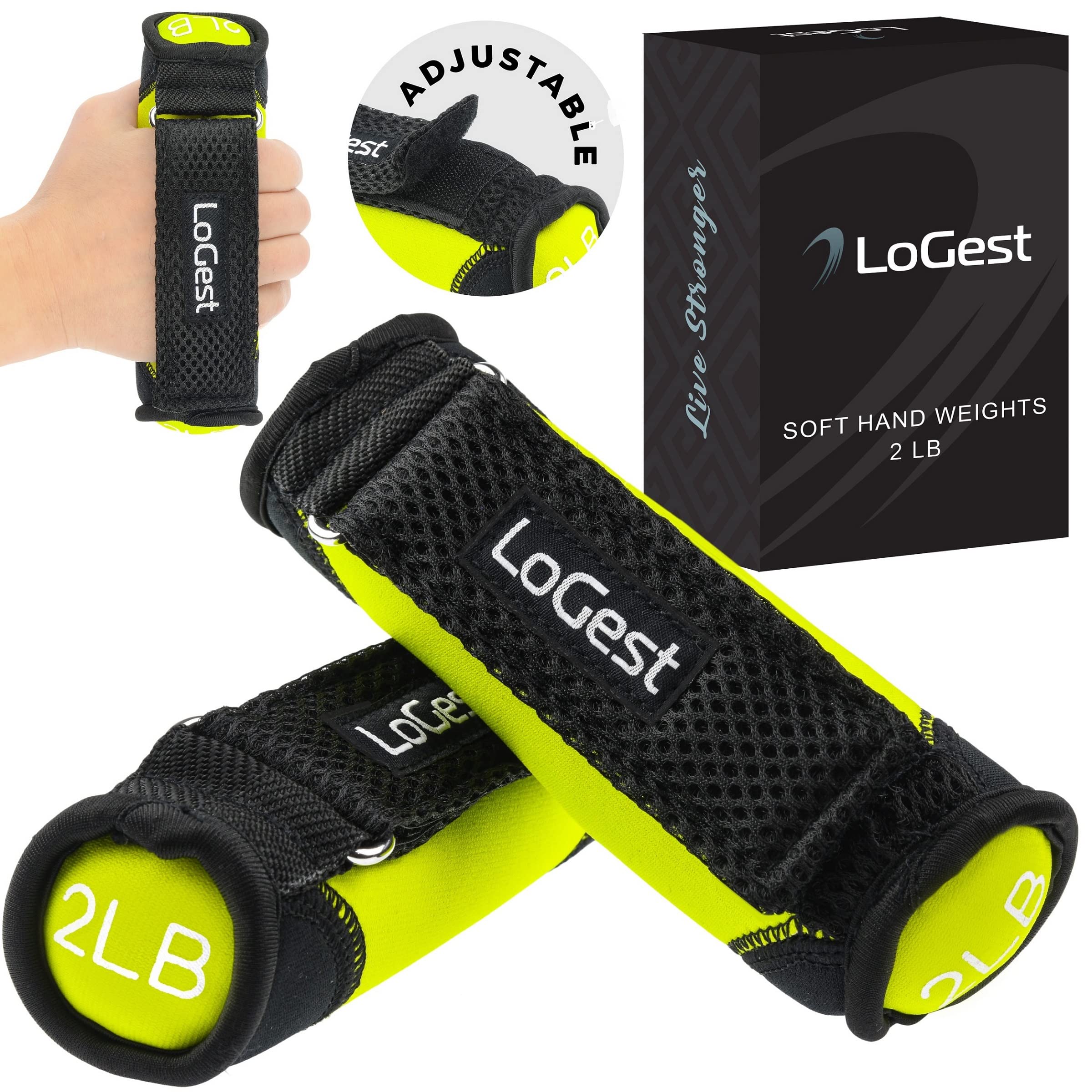 LoGest Soft Hand Weights Adjustable Straps - Comes in 1LB Weights or 2LB or 3LB 4LB - Comfortable & Secure Weighted Neoprene Dumbbells with Straps for