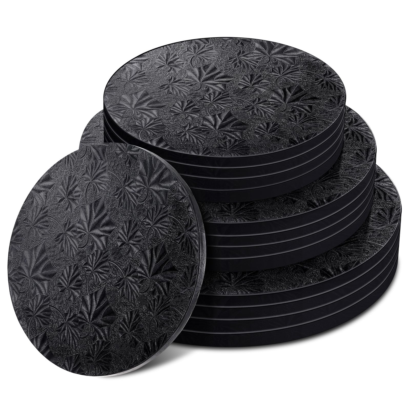 Baderke Set of 12 Black Cake Board, 8, 10, and 12 Inch Round Cake Drum for Christmas Wedding Baking Desserts Pastries Display