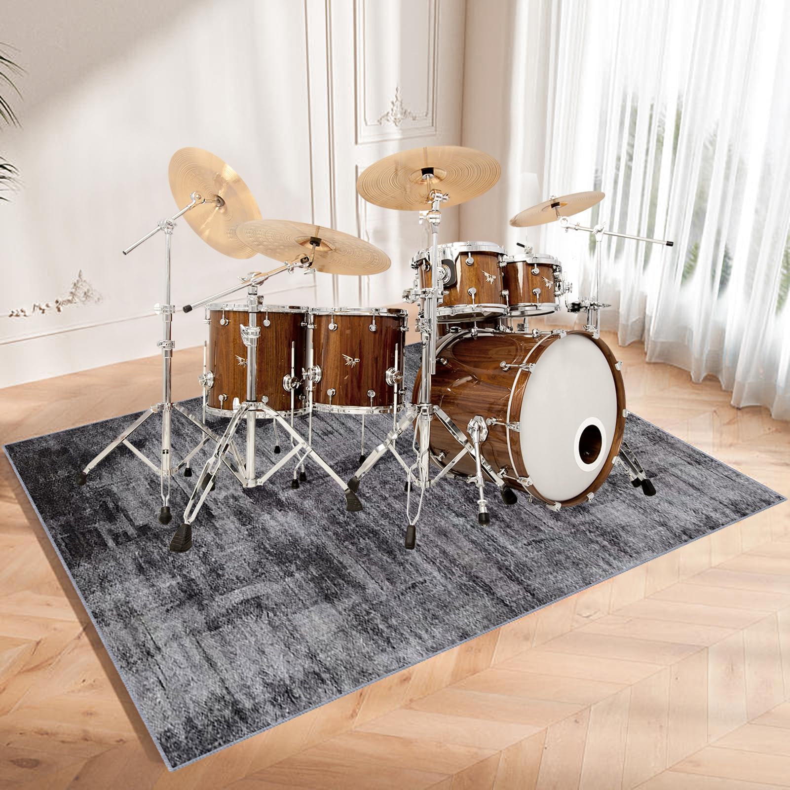 Tappetino Insonorizzato Batteria, Tappeto Antiscivolo Batteria Elettronica, Tappeto per Batteria, Carpet Drum Mat, Tappeto Professionale per Batteria e Strumenti a Percussione 160 x 140 cm