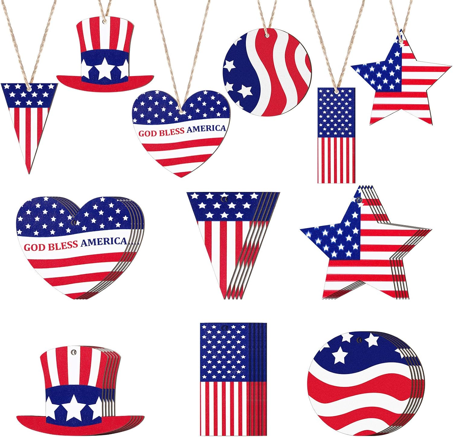 30 Pieces 4th of July Ornaments Patriotic Ornaments Labor Day Ornaments Hanging Wooden Ornaments Patriotic Hanging Decorations for Indoor Outdoor Independence Day Labor Day Party Decor