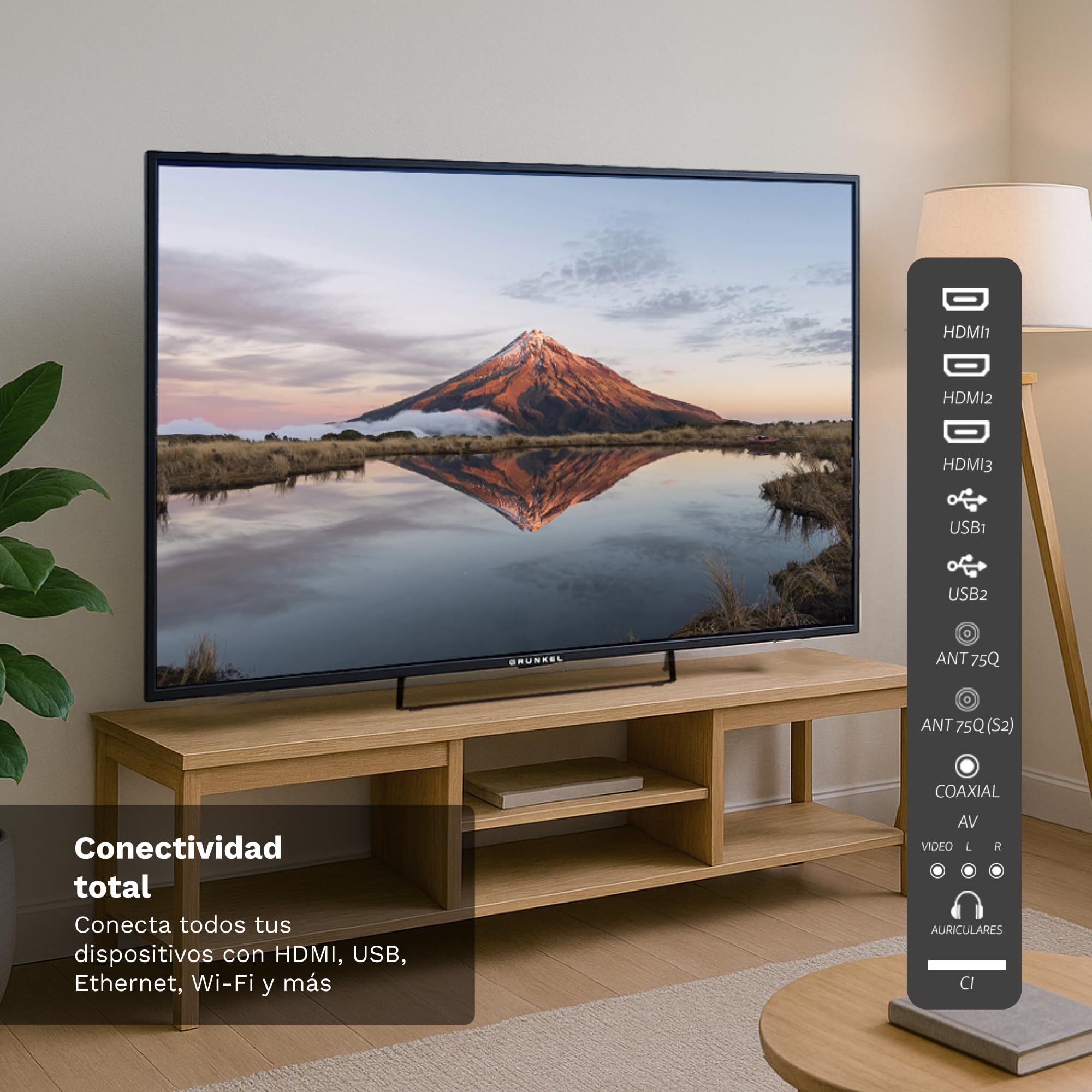 Grunkel QLED-5526WBS Smart TV QLED 55” 4K UHD | Sistema webOS | TDT T3 + Satélite S3 | WiFi Integrado | Grabador USB-PVR | 4 HDMI | Sonido 20W