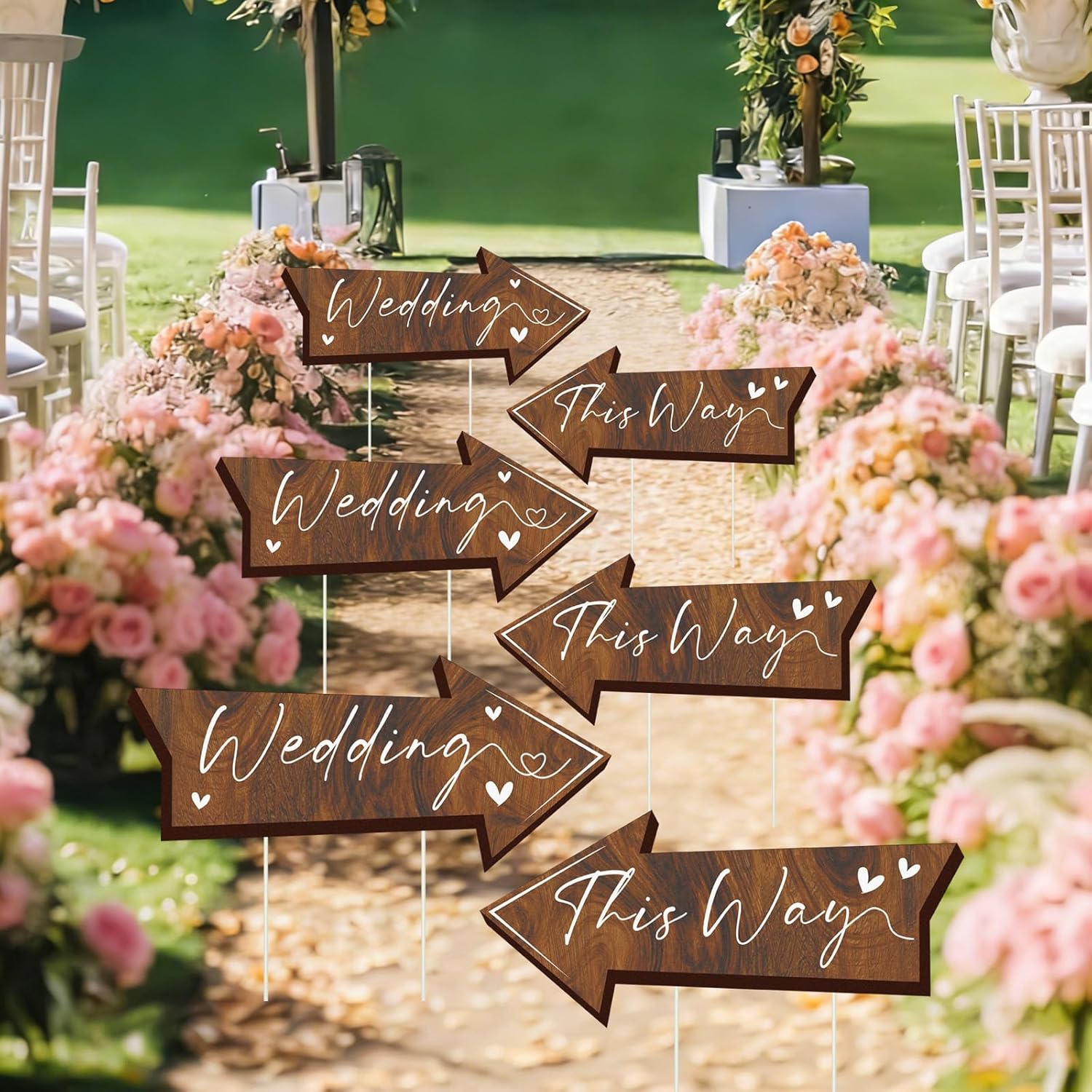 10 Pack Wedding Signs Outdoor Wedding Party Decoration Kits Weddings This Way Sign for Ceremony Reception Double-Sided Marriage Lawn Yard Sign Parking Direction Arrows with Stakes for Bridal Shower