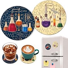 Chemistry Print Funny Science Round Magnetic Coaster Set of 2 Doubles as Fridge Magnets, for The Office Desks Home Kitchen Coffee Tea Table, Gifts for Chemistry Teacher Chemists Teachers Enthusiasts