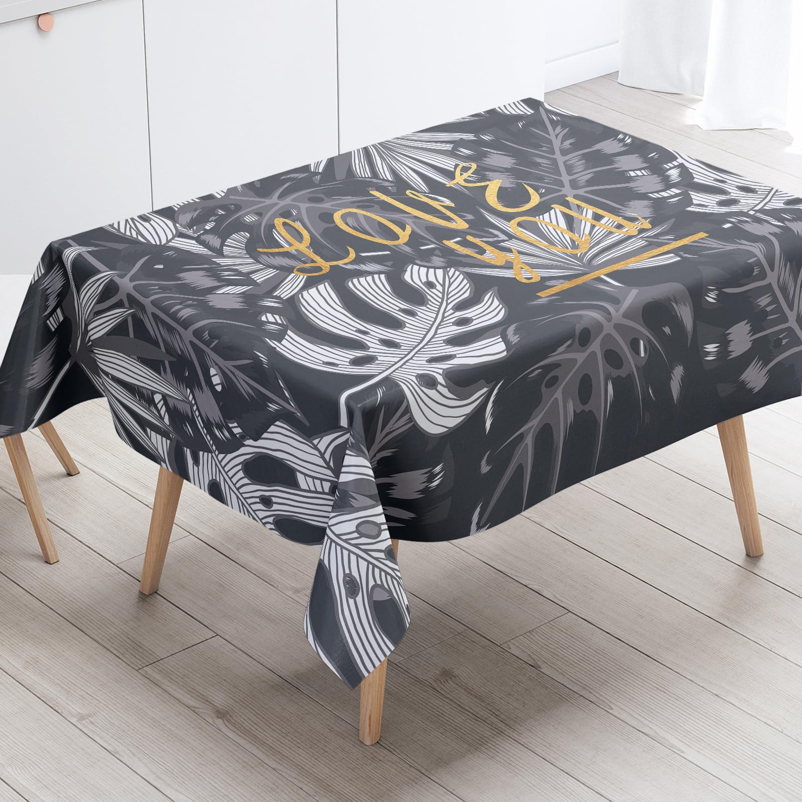 Mantel Mesa Rectangular Hojas Grises Tropicales Mantel Antimanchas Impermeable Tela Poliéster Lavable para Cocina Restaurante Jardín Fiesta Manteles de Mesa (140x200cm)