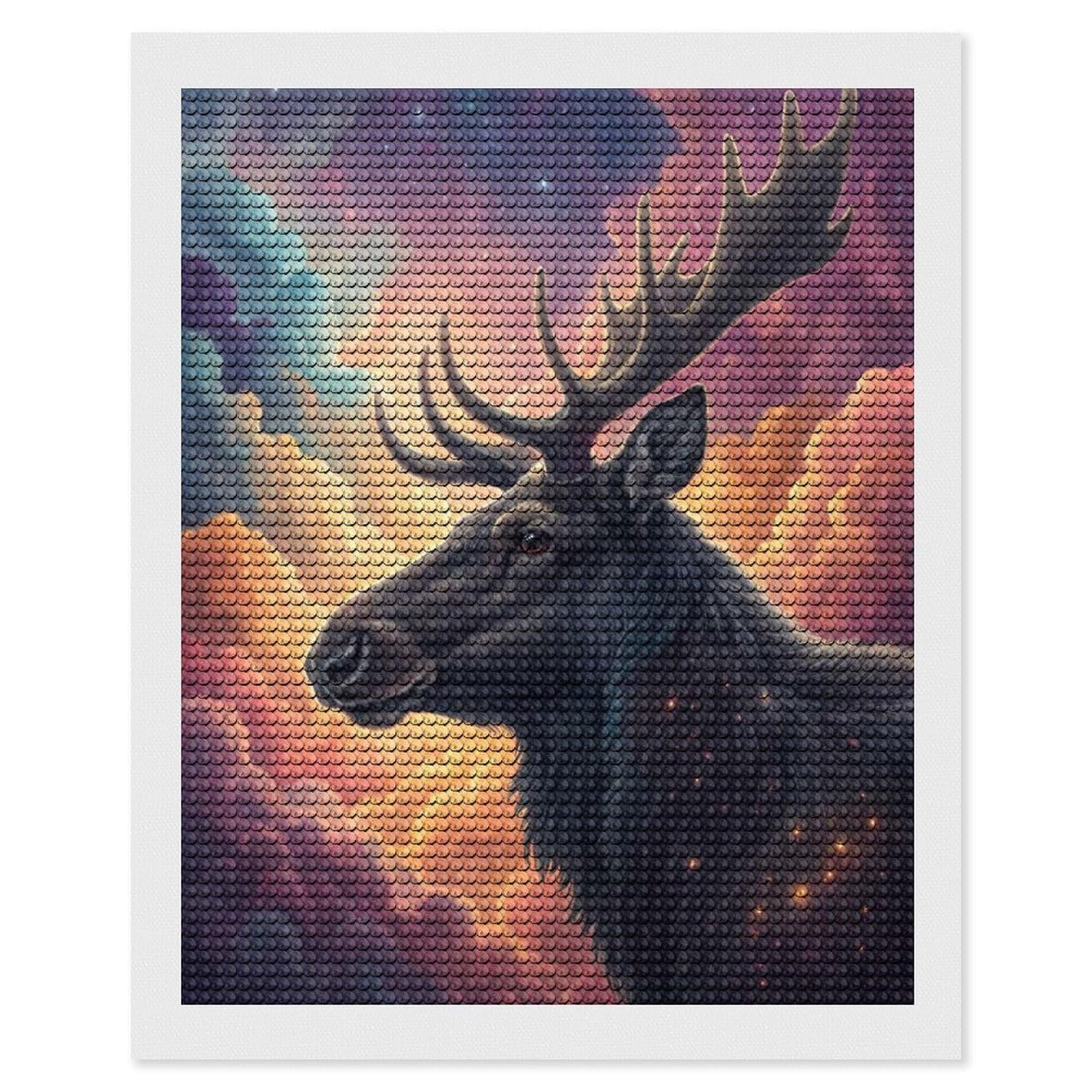 Junmoney Cosmic Moose in Nebula Diamond Painting Canvas Kit 16"x20", Relaxing DIY, Modern Decor, Aesthetic Room Decor, Home Wall Art, Wall Art Gift