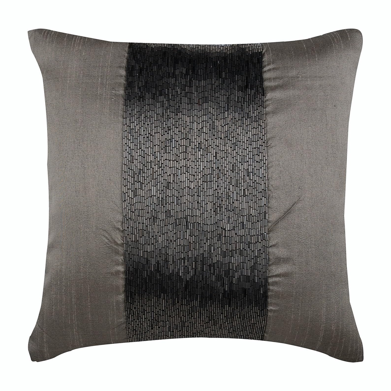 The HomeCentric Silver Grey Throw Cushions Cover, Metallic Beaded Sparkly Glitter Throw Cushion Covers 50x50 cm (20x20 inch) Contemporary, Silk Throw Cushions Cover, Striped Cushion - Gunmetal Center โ image 1