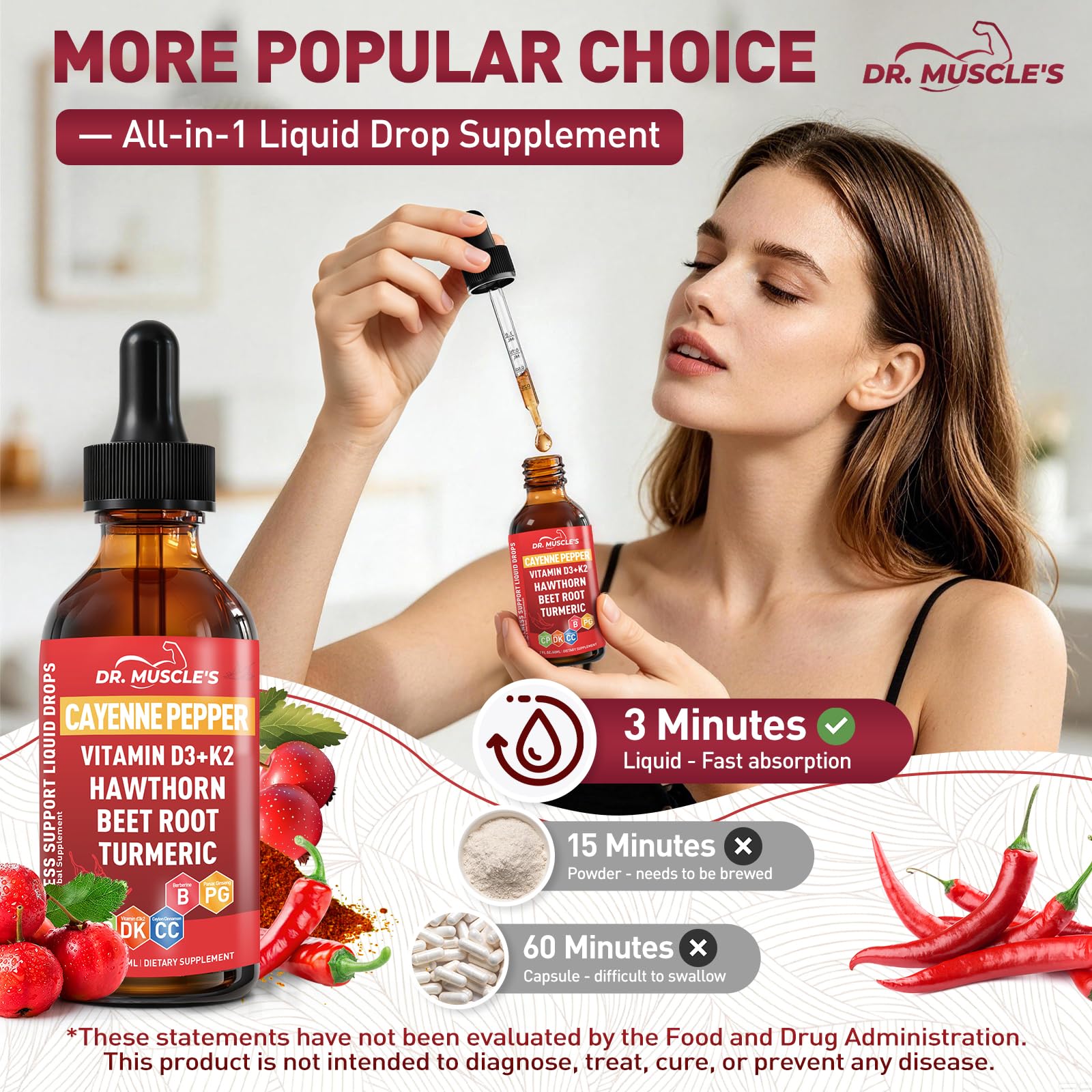 Cayenne Pepper Supplement Liquid Drops, Hawthorn Beet Root Ceylon Cinnamon — Amazon image 3