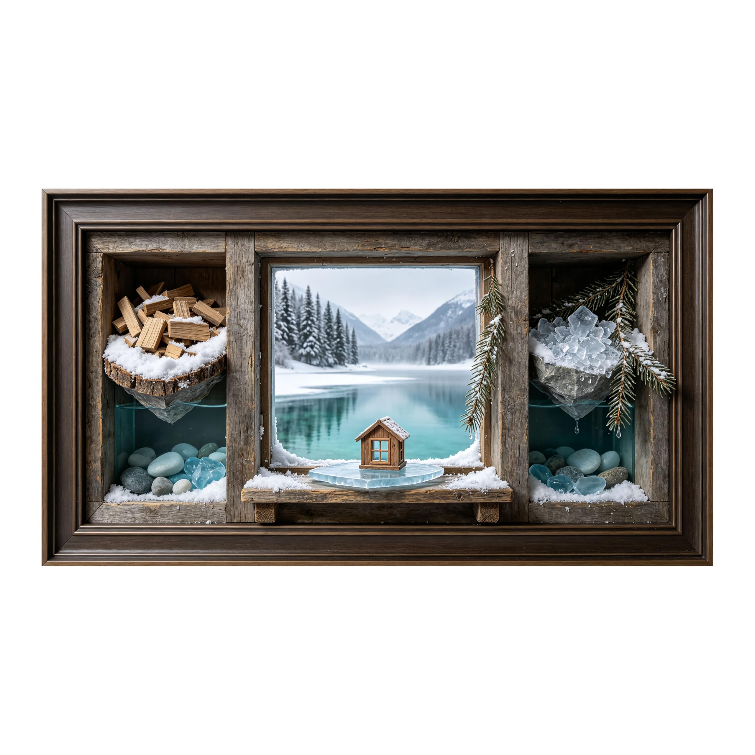 Yzpallescene Art260711200 3D Framed Wall Art Rustic Winter Lake Cabin Mountain View Large Size Selfadhesive Removable Wall Decor Prints Artwork For Living Room Bedroom Office