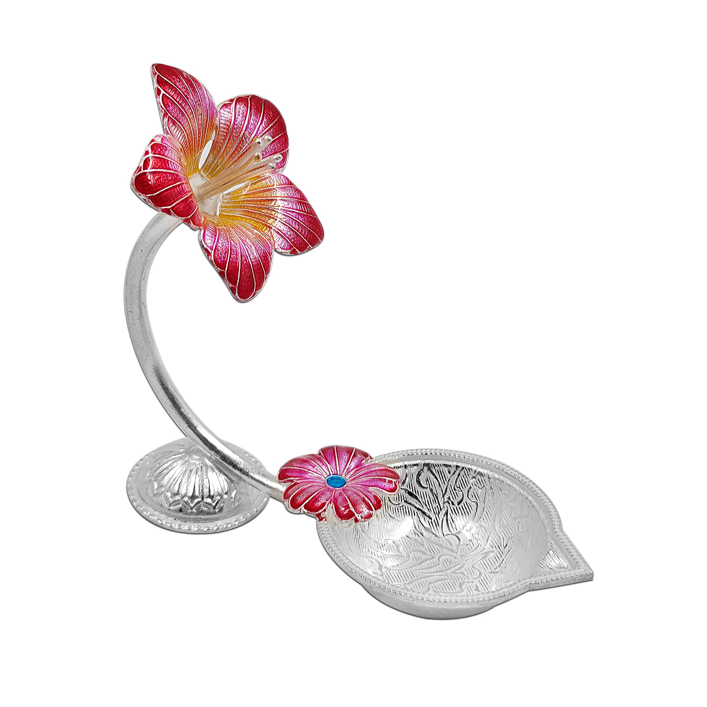 MAA SILVER Pure Silver Diya/Lamp/Deepak/Deep with Red Hibiscus/Jaswanti Flower Design BIS Hallmarked Perfect for Gift and Pooja Use (92.5 Purity)(15 Grams Silver) (B07JC56TJQ) Amazon Price History, Amazon Price Tracker