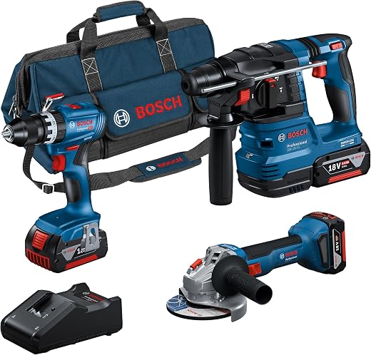 🔥 Bosch Professional 18V System Combo Kit: GSB 18V-45 + GBH 18V-22 + GWS 18V-8 (incl. 3GBA 4.0Ah, GAL 18V-40, Case – Amazon Exclusive)