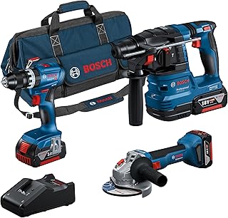 Bosch Professional 18V System Combo-Kit: GSB 18V-45 + GBH 18V-22 + GWS 18V-8 (incl. 3 GBA 4,0 Ah, GAL 18V-40, Maleta - Exclusivo da Amazon