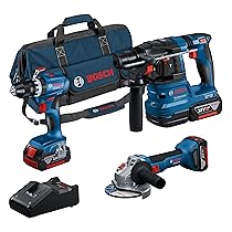 Bosch Professional 18V System Combo kit a batteria: GSB 18V-45 + GBH 18V-22 + GWS 18V-8 (incl. 3 batterie GBA 4.0Ah, GAL 18V-40, borsa degli attrezzi) – Amazon Exclusive