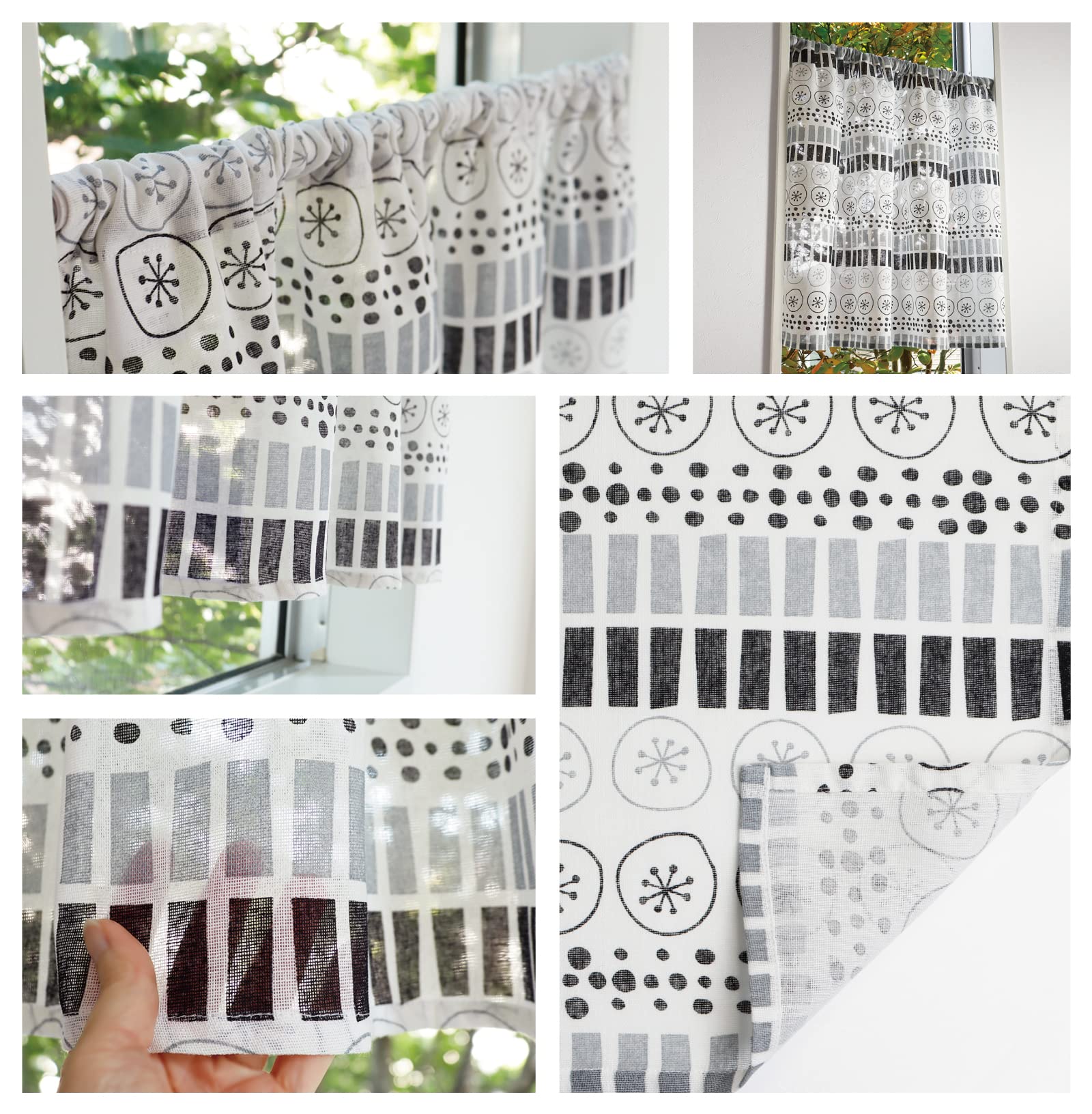 蘭さま特注品♥幸せのカフェカーテン♡黒無地＆白無地 コットン 30×120×6枚 ホワイトコットン♪リボンアップカフェカーテン 横114cm×縦120cm