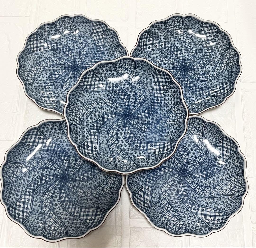 Tachikayoshi Tachikichi Twisted Shozui Sometsuke Wonhana Namei Dish, Approx. 6.3 inches (16 cm), 5 Sheets