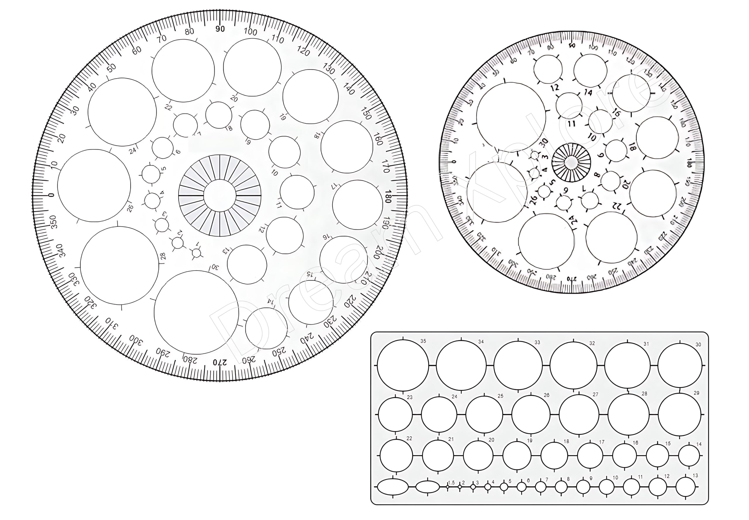 Geometry Pro Circle Big (25 Circles),Pro Circle Small (16 Circles),Circle Master Template (35 Circles) Drafting Scale Ruler Useful to Architect,Engineering or Other Students (Set of 3)