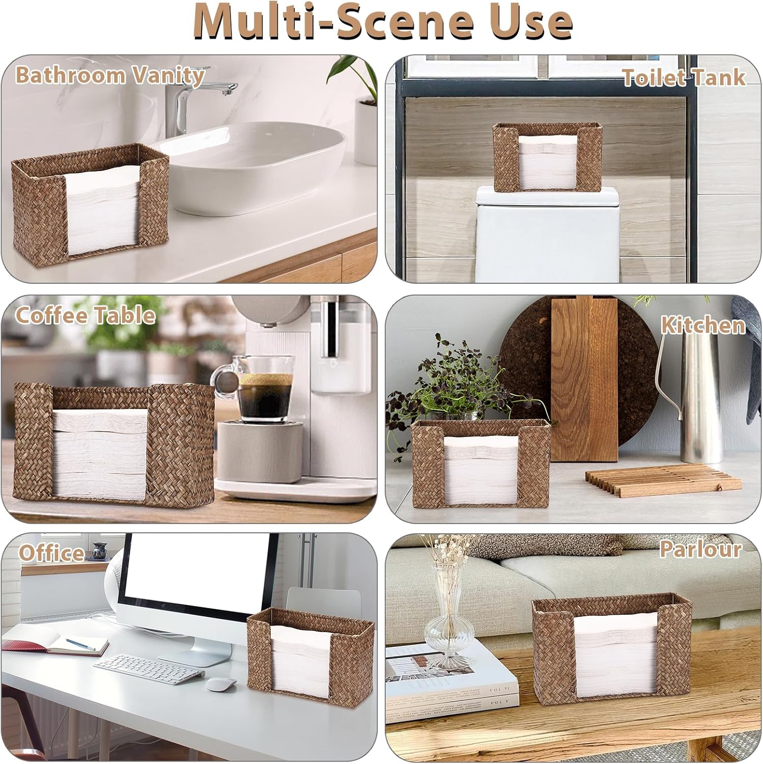 Sumnacon Folded Paper Towel Holder Wicker Countertop Paper Towels Dispenser for Bathroom Toilet Kitchen Restaurant, Farmhouse Woven Napkin Holder Organizer for Multifold C-Fold, Trifold Hand Towels - Image 7