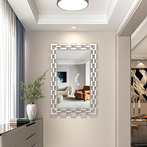 Miniatura 3 de NXHOME Espejo decorativo de pared plateado 46.5 × 30.7 "- Espejo de pared rectangular grande con diseño veneciano griego