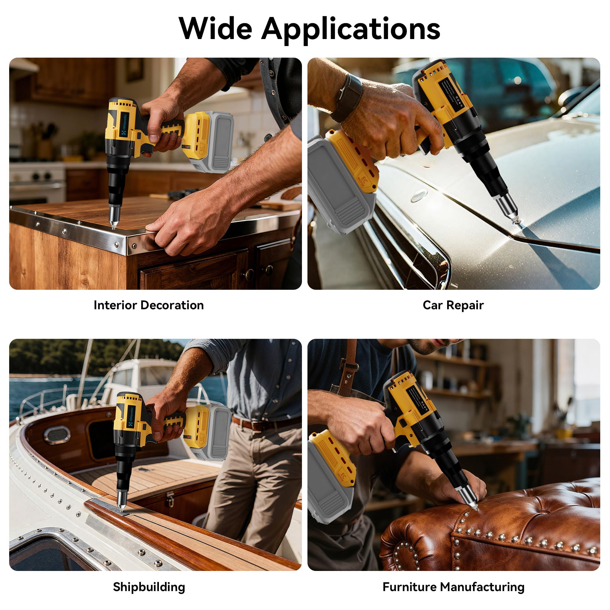 Kit di strumenti per dadi rivetti senza fili compatibile con batteria Dewalt da 20 V (solo strumento), pistola per rivetti senza spazzole senza fili con 3 dimensioni (1/8", 5/32", 3/16") Rivetti e