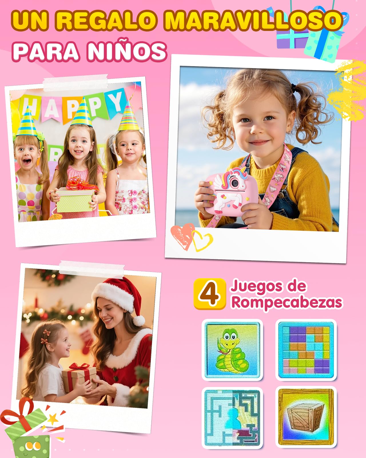 Camara Fotos Infantil Instantanea, 48MP 1080P Cámara Instantánea para Niños con Tarjeta de 32G y 4 Rollos Impresora, Maquina Fotografia Instanea Regalo de Juguete para Criança de 3 a 12 Años