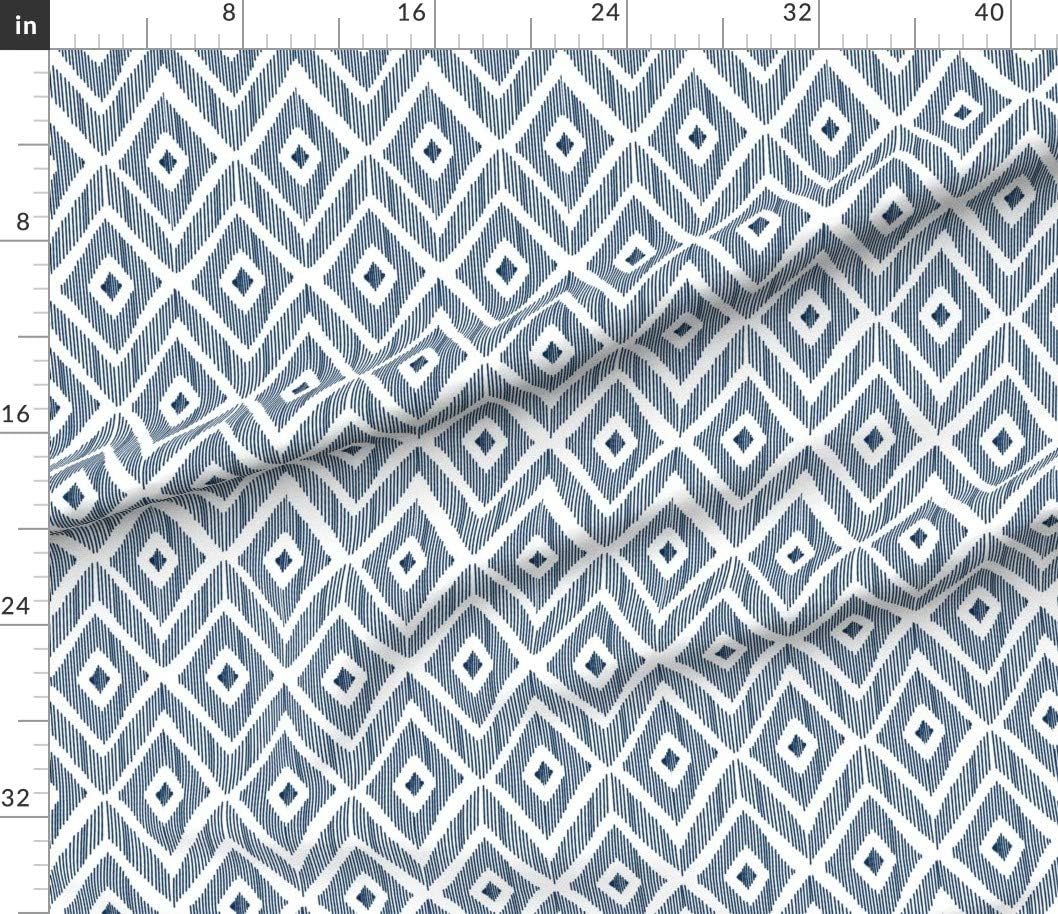 Spoonflower Fabric - Ikat Navy Home Decor Blue Diamond Triangle Lines Geometric Gender Printed on Petal Signature Cotton Fabric by The Yard - Sewing Quilting Apparel Crafts Decor