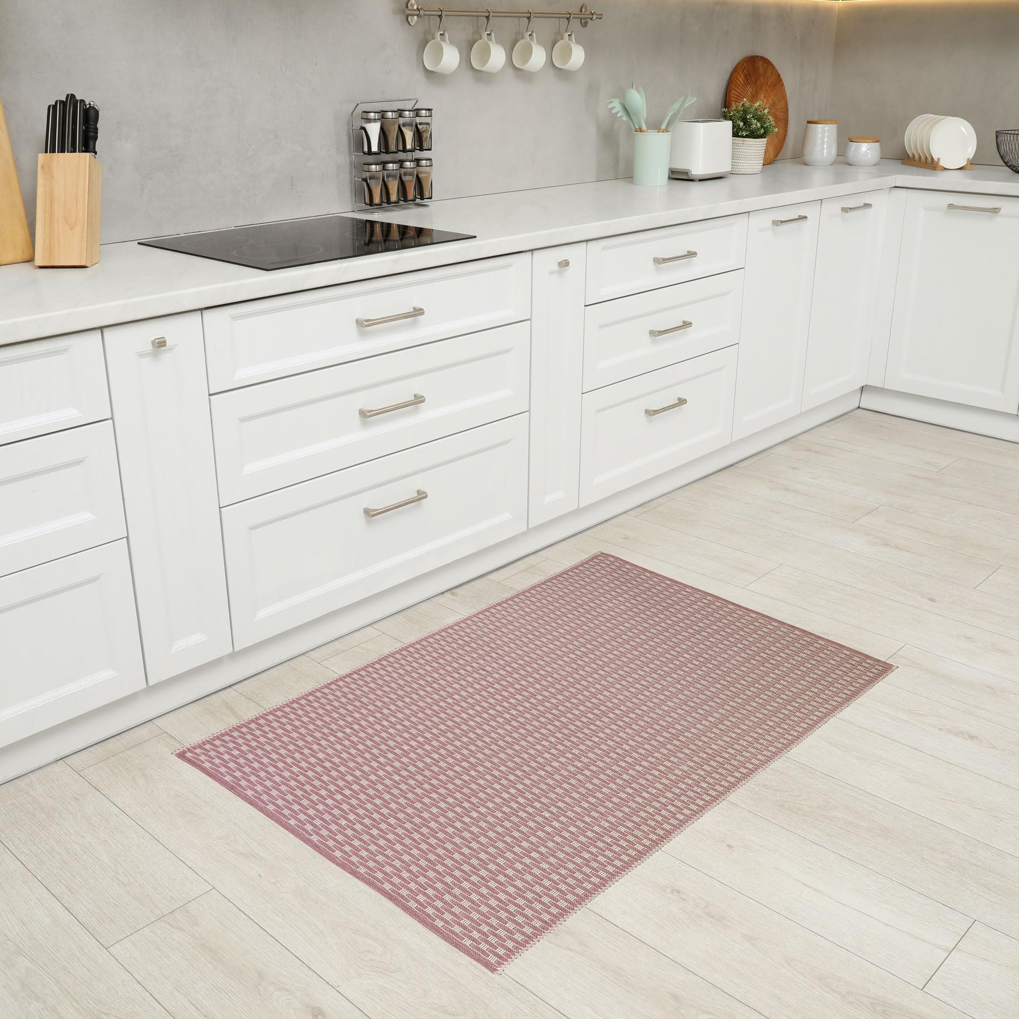 Home My Own | Passatoia Cucina Antiscivolo Lavabile a Pelo Corto Tappeto Passatoia Assorbente da Bagno o Soggiorno 100% Cotone Riciclato Tappeto Moderno Lavabile in Lavatrice, Dimensione: 80X150 cm